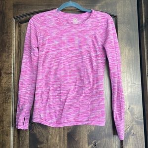 Athleta girl long sleeve top; pink striped, super soft, size L/12